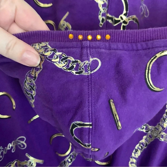 Coogi Purple Gold Short Sleeve Hooded Zip Up Bling Y2K Long  Zip Hoodie L - Picture 14 of 15